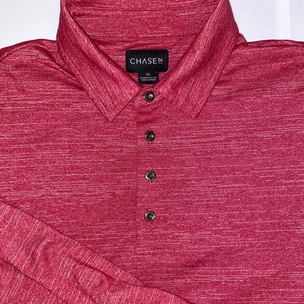 Chase 54 Performance Long Sleeve Polo Shirt Red Heather Large EUC  B18-8
